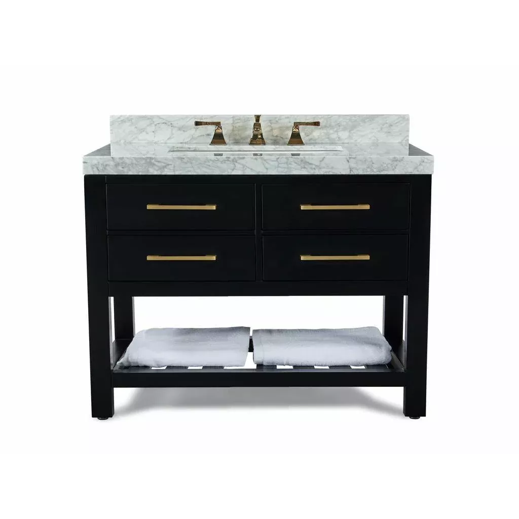 Ancerre Designs Elizabeth Single Bath Vanity Set Italian Carrara White Marble Vanity Top